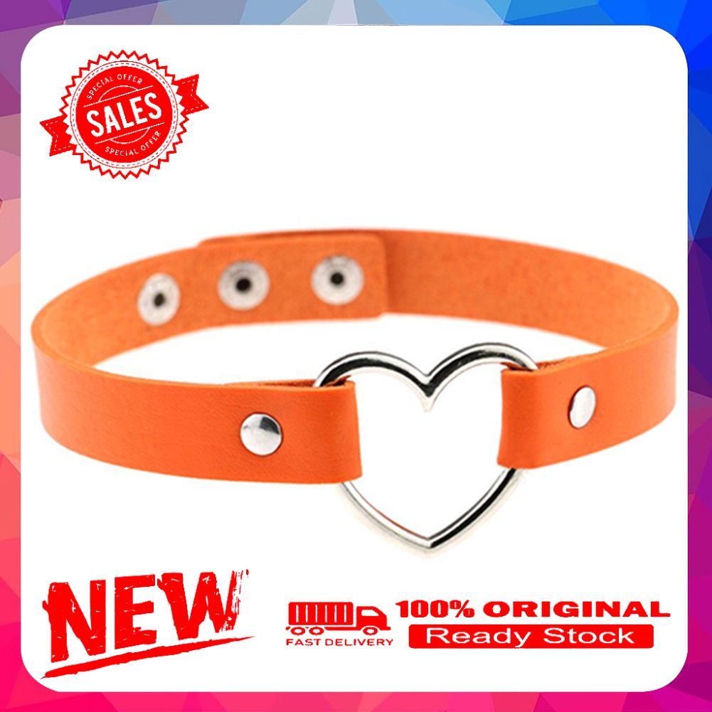 Punk Gothic Faux Leather Love Hollow Heart Ring Collar Choker Women Necklace