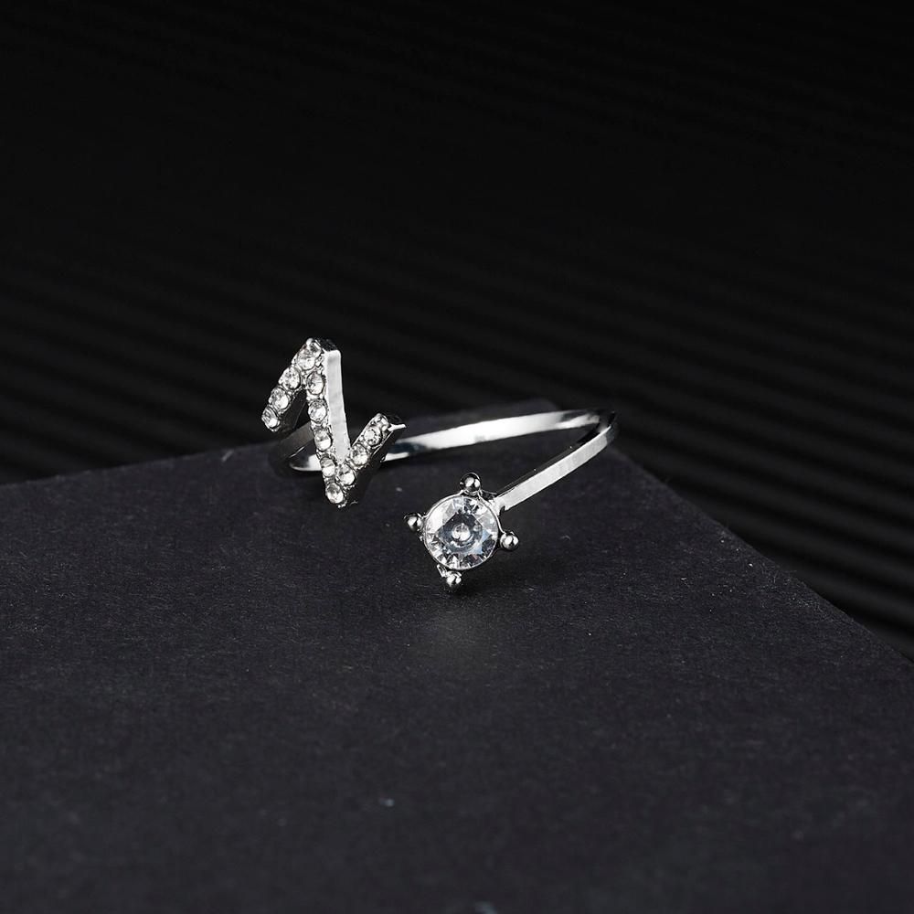 A-Z 26 Letters Initial Tiny Rings Adjustable Opening Ring Name Alphabet Party Jewelry Rhinestone English Letters Finger Rings