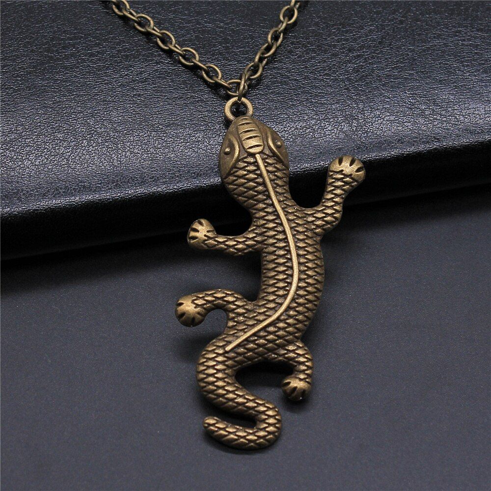 Antique Silver Color Simple Animal Pendant Necklace Dragon Snake Gecko Lizard Dinosaur Pendant Necklace Gift For Boy Girl Women
