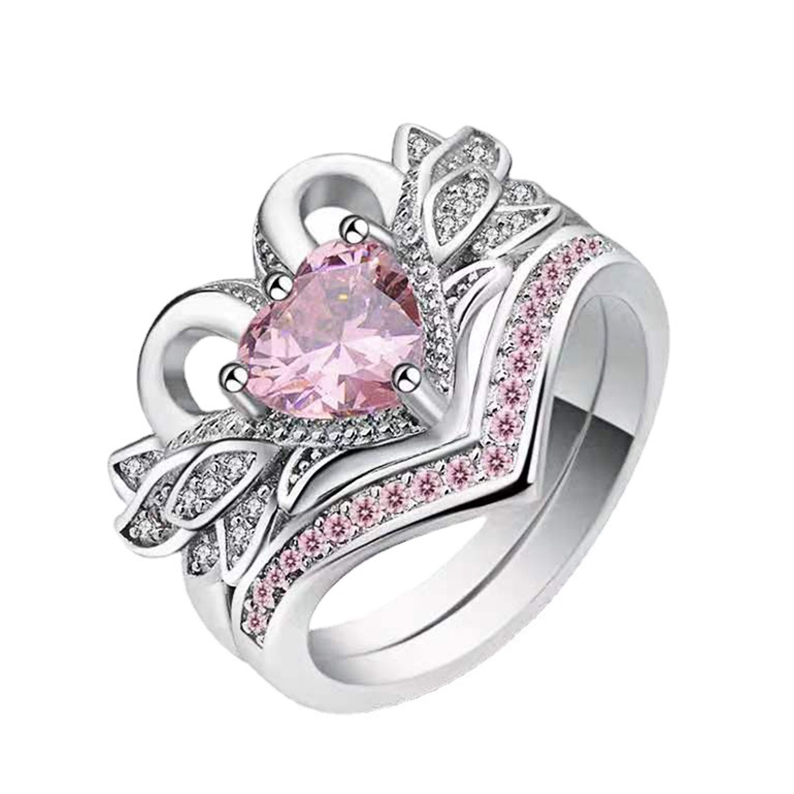 Pair Swan Shape Women Ring Cubic Zirconia Alloy Heart Hollow Shiny Finger Ring Jewelry Accessory