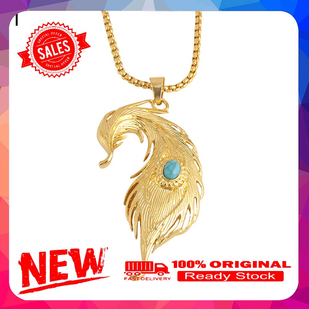 Fashion Men Women Party Jewelry Faux Turquoise Feather Hip-hop Necklace Gift