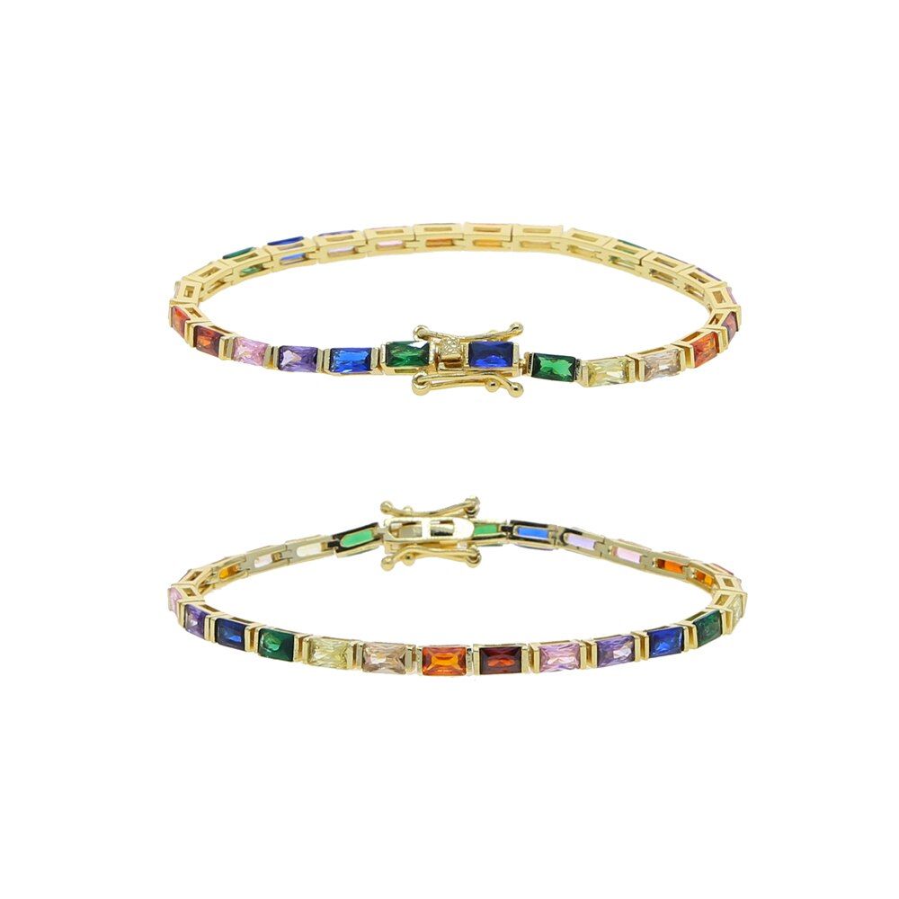 minimalist small baguette cz colorful rainbow tennis bracelet gold plated jewelry for women