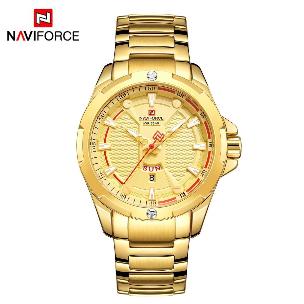 NAVIFORCE NF9161 Golden Stainless Steel Analog Watch for Men - Golden
