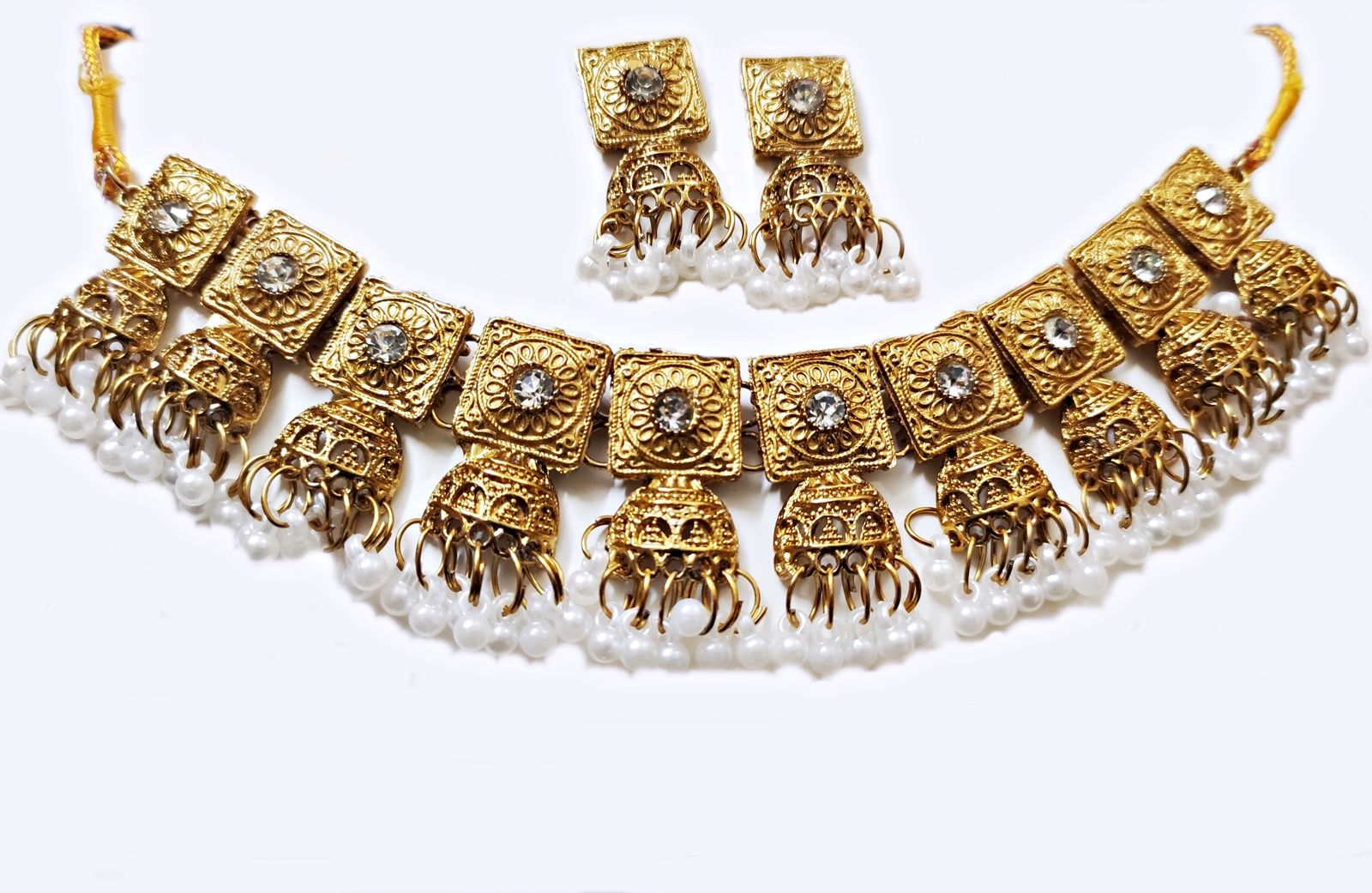 Indian golden gajra White Stone Jewelry Set gorgeous Design For Women