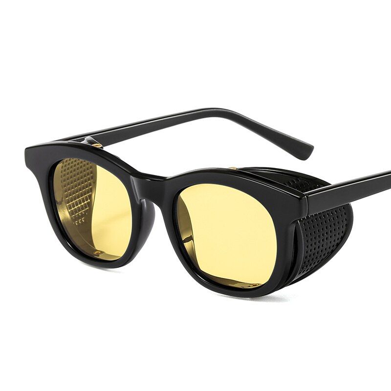 C4 Black YellowVintage Steampunk Sunglasses Men Women Side Shield Sun Glasses Brand Designer Retro Round PC Eyeglasses UV400 Oculos de sol