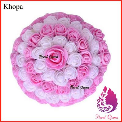 Artificial white and light pink color flower hair khopa for girls and women - 1 pcs