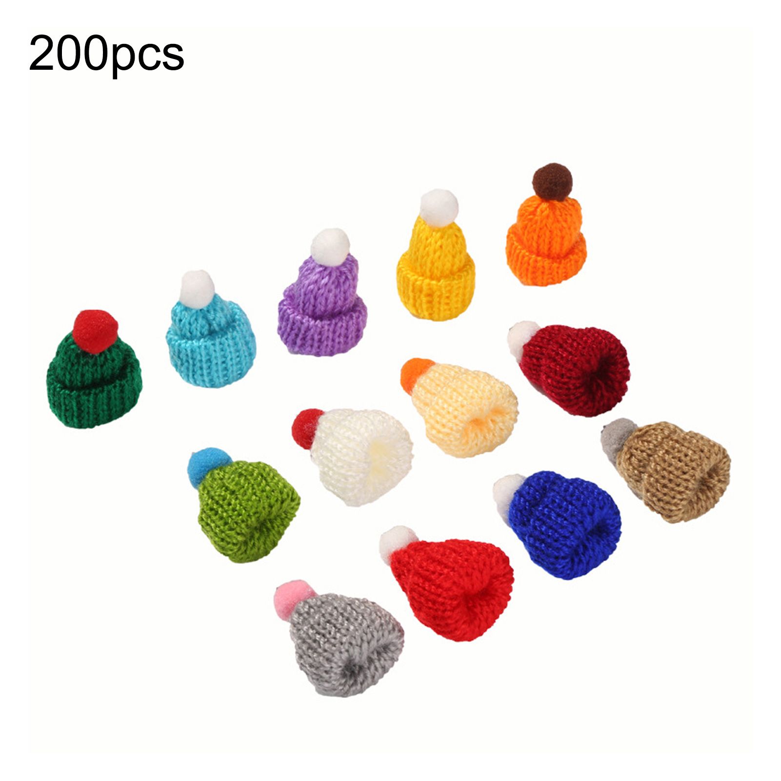 200Pcs Knitting Mini Pompon Hats Small Caps DIY Craft Christmas Decoration Toys