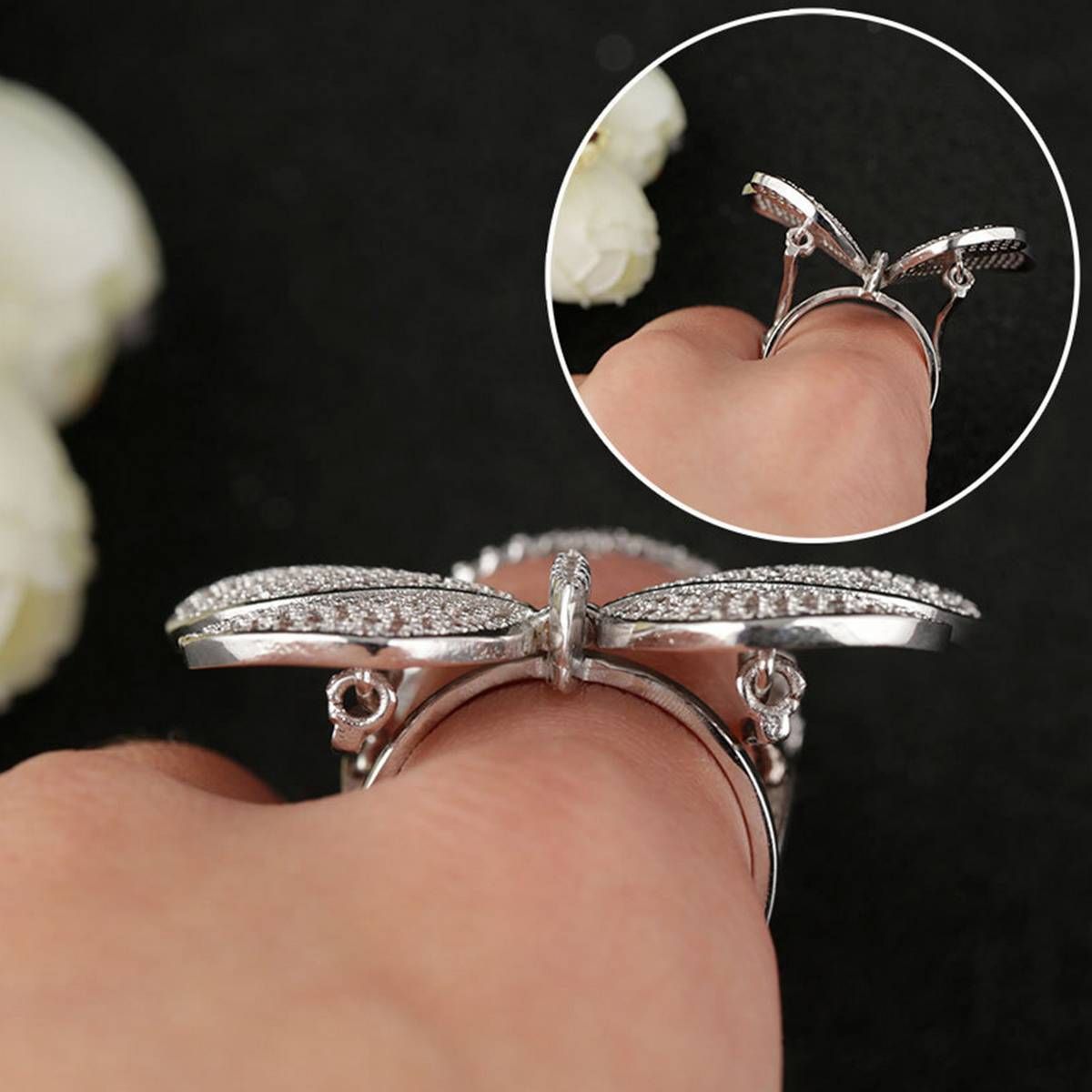 Fashion Movable Butterfly Cubic Zirconia Inlaid Women Open Ring Finger Jewelry