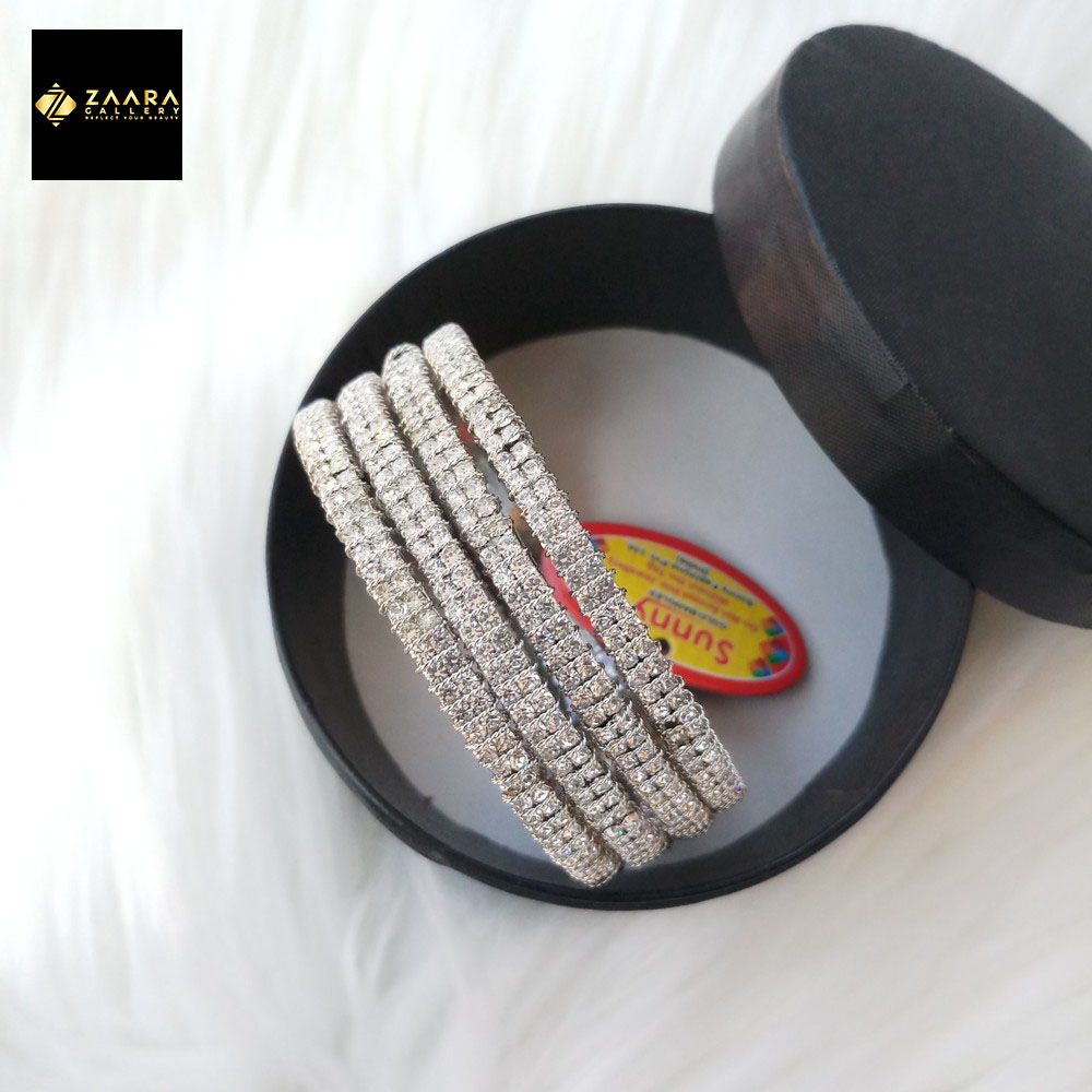 White Stone Silver Metal Bangles (Imported from India) for Women ST951 - 4 Pieces