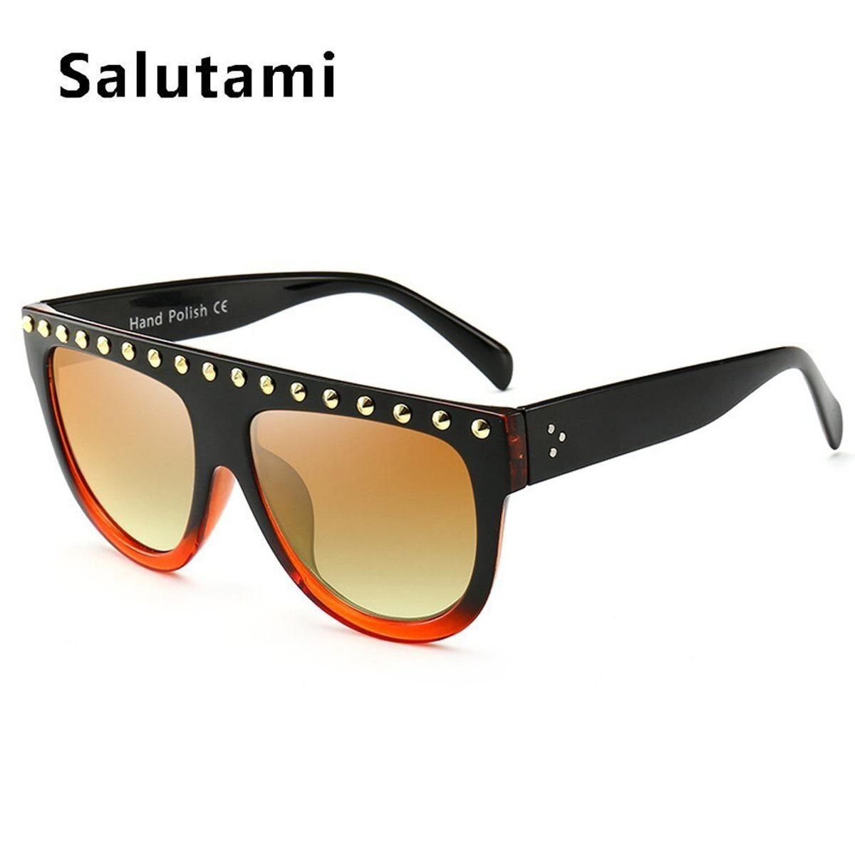 black red teaFlat Top Sunglasses Women Luxury Brand Designer Retro Vintage Sun Glasses Female Kim Kardashian Sunglasses Rivet Black Shades