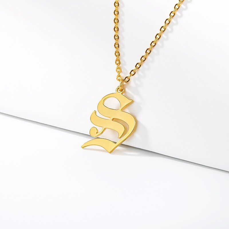Gothic Old English Initial Capital A-Z Pendant Necklace Stainless Steel Ancient English Letter Necklaces vintage Jewelry collier