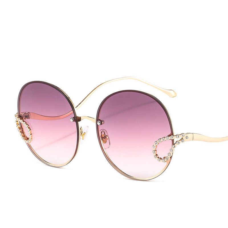3Diamond Round Sunglasses Women Oval Vintage Sunglasses Men Oversized Gradient Retro Sunglasses Eyewear Steampunk Sunglass UV400