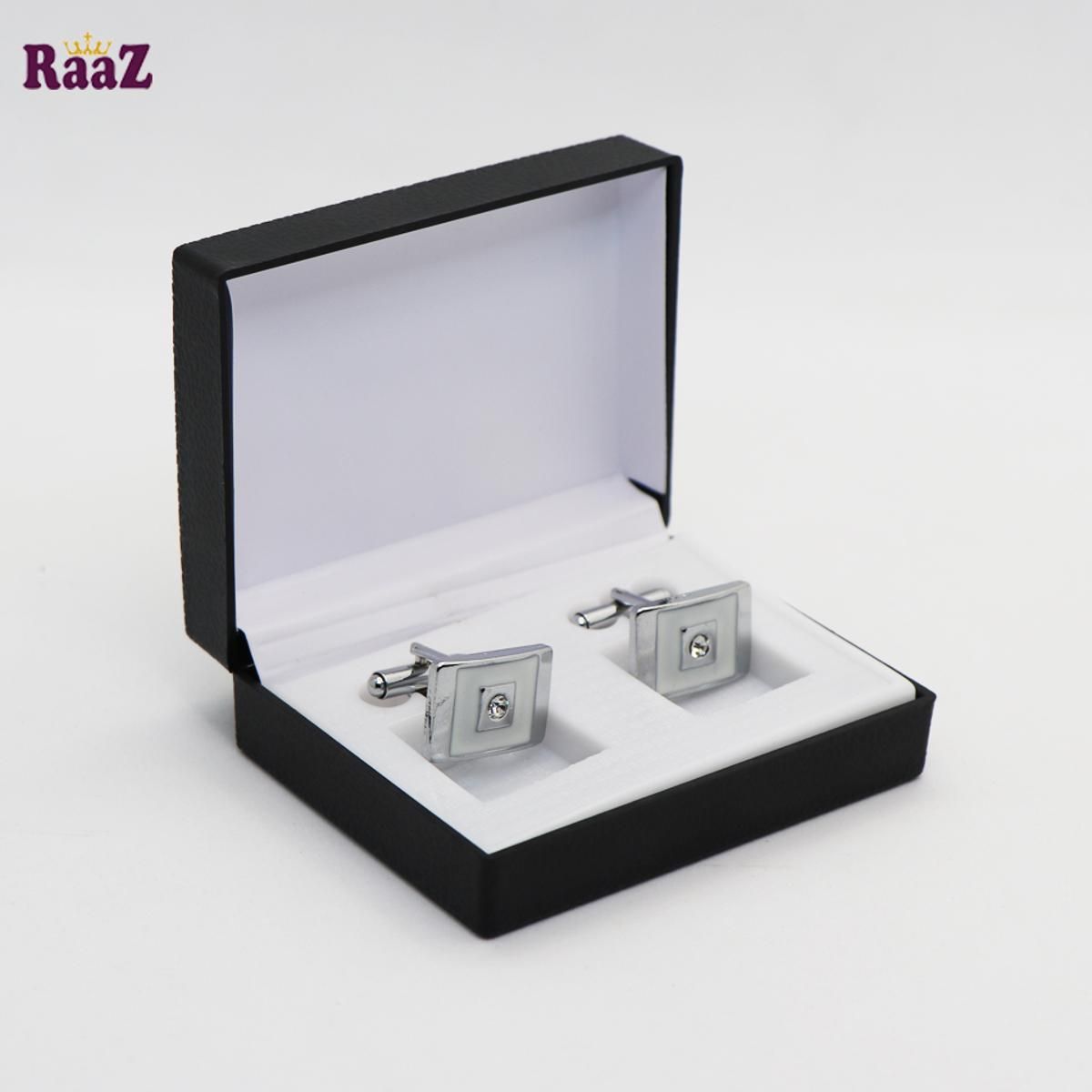 Elegant Shirt Cufflinks Stone Novelty Cuff Links Men's Party Accessory Business Cufflinks Silver And White With Box