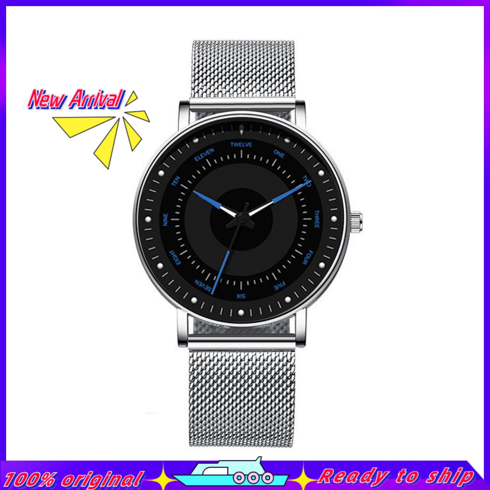 Men Casual Ultra-thin Round Mesh Band Luminous Movement Quartz Watch Wristwatch