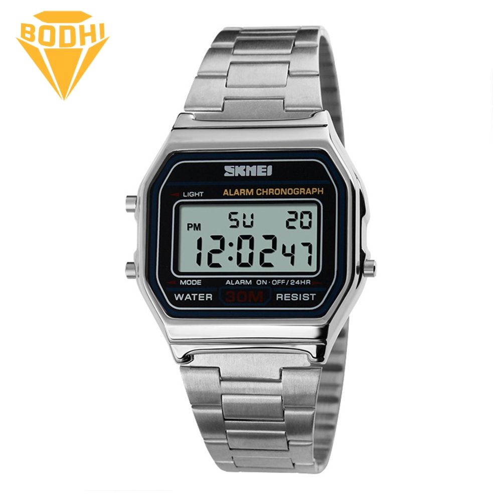 BODHI Casual Men Rectangle Dial Digital Display Alarm Chronograph Business Wrist Watch