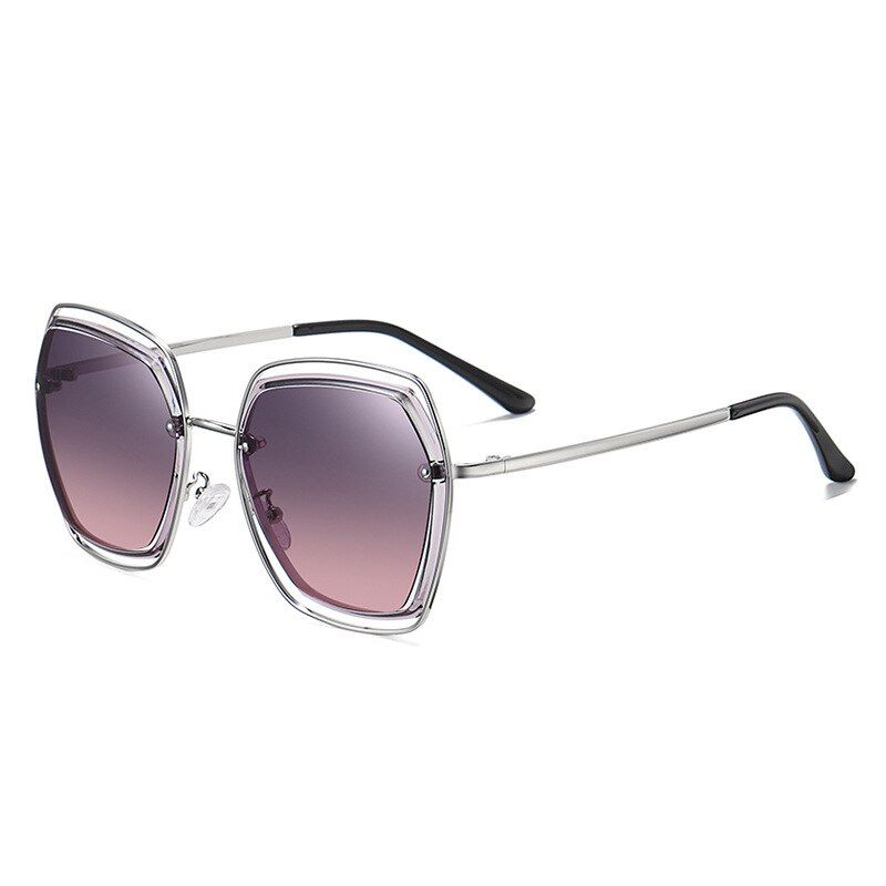 Silver GraySHAUNA Fashion Women Polarized Sunglasses Elegant Ladiet Gradient Lens Hollow Out Oversized Square Sun Glasses Shade