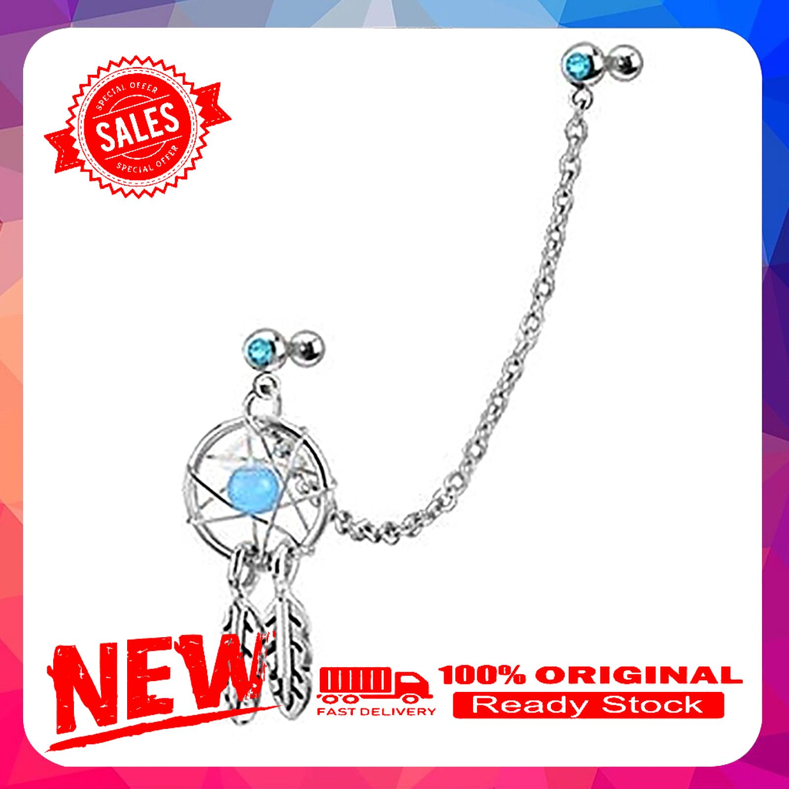 Dream Catcher Star Helix Tragus Cuff Ear Piercing Cartilage Stud Dangle Earring