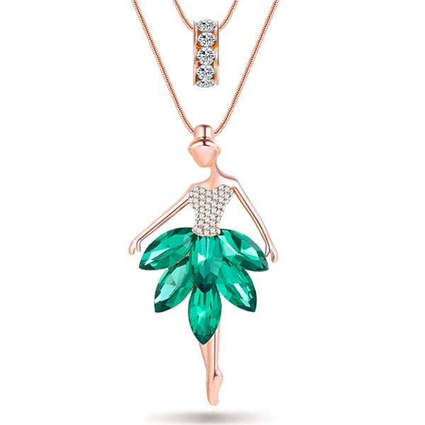 Bonsny Statement Maxi Alloy Enamel Dance BALLET Girl Fairy Angel Necklace Chain Pendant 2017 Enamel Jewelry Women(null)