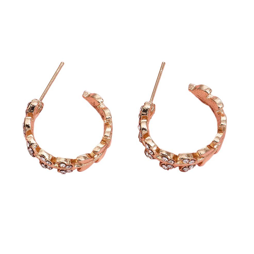 Round Leaf Earrings Rhinestone Alloy Plating Earrings Beautiful Female Gifts