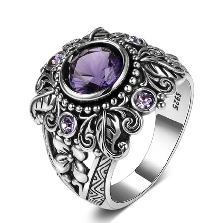 Vintage Jewelry 3ct Amethyst 925 Sterling Silver Ring Round Cut Purple Nature stone Women Wedding Anel Aneis Rings