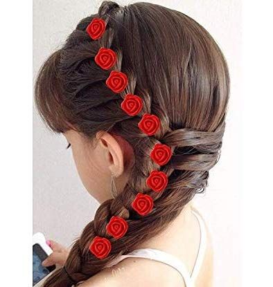 Artificial red color foam flower hair clip/bobby pin - 6 pcs