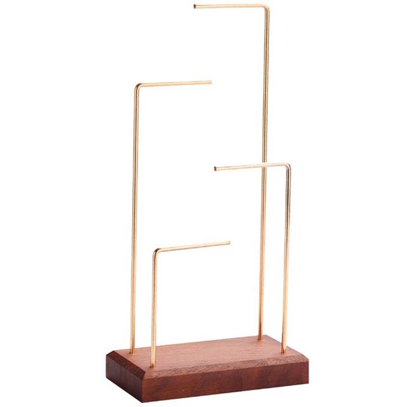 Ring Display Holder Pendant Earrings Display Stand Metal Stick Solid Wood Jewelry Display Stand Dark Brown
