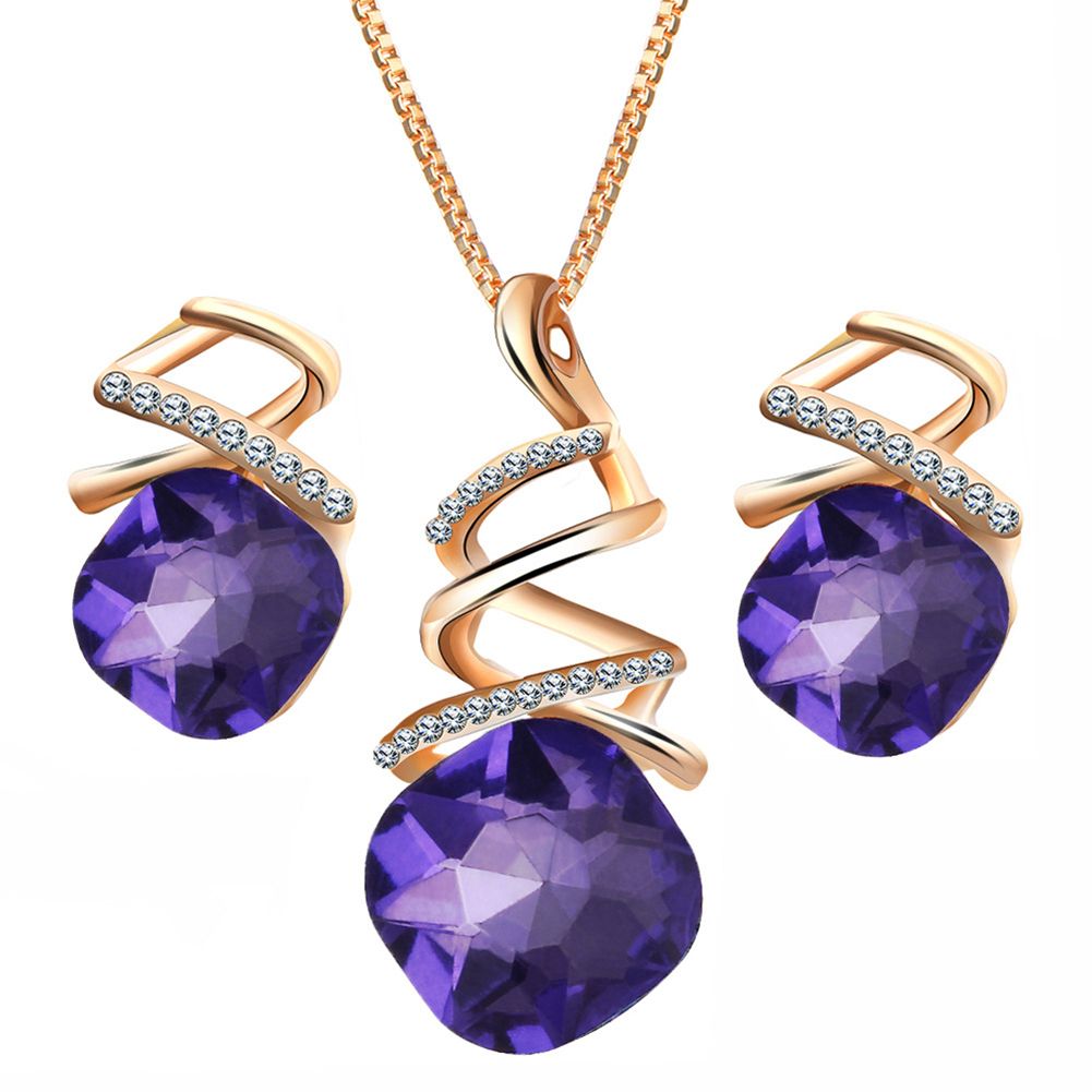Party Spiral Square Rhinestone Stud Earrings Bridal Jewelry Set