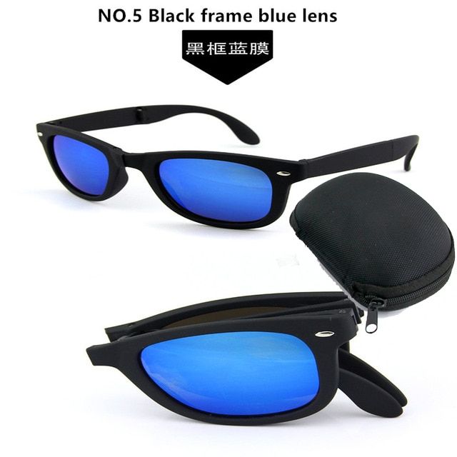 Folding Glasses Brand Design Mirrored Sunglasses Folded Oculos De Sol UV400 Classes with Case Men Women Goggle CV