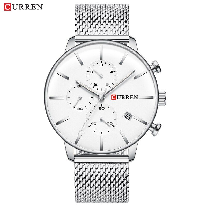 CURREN 8339 Mesh Strap Stainless Steel Quartz Watches Men Fashion Casual Male Clock Chronograph and Auto Date Wristwatch Hombre【With Box】