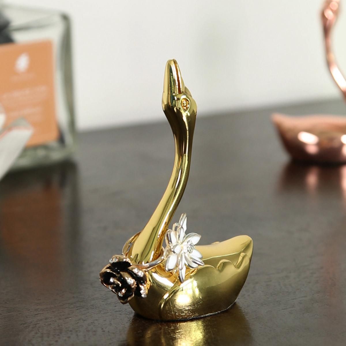 Swan Ring Holder Creative Nordic Jewelry Holder Desktop Business Card Holder Metal Message Holder Ornaments-B