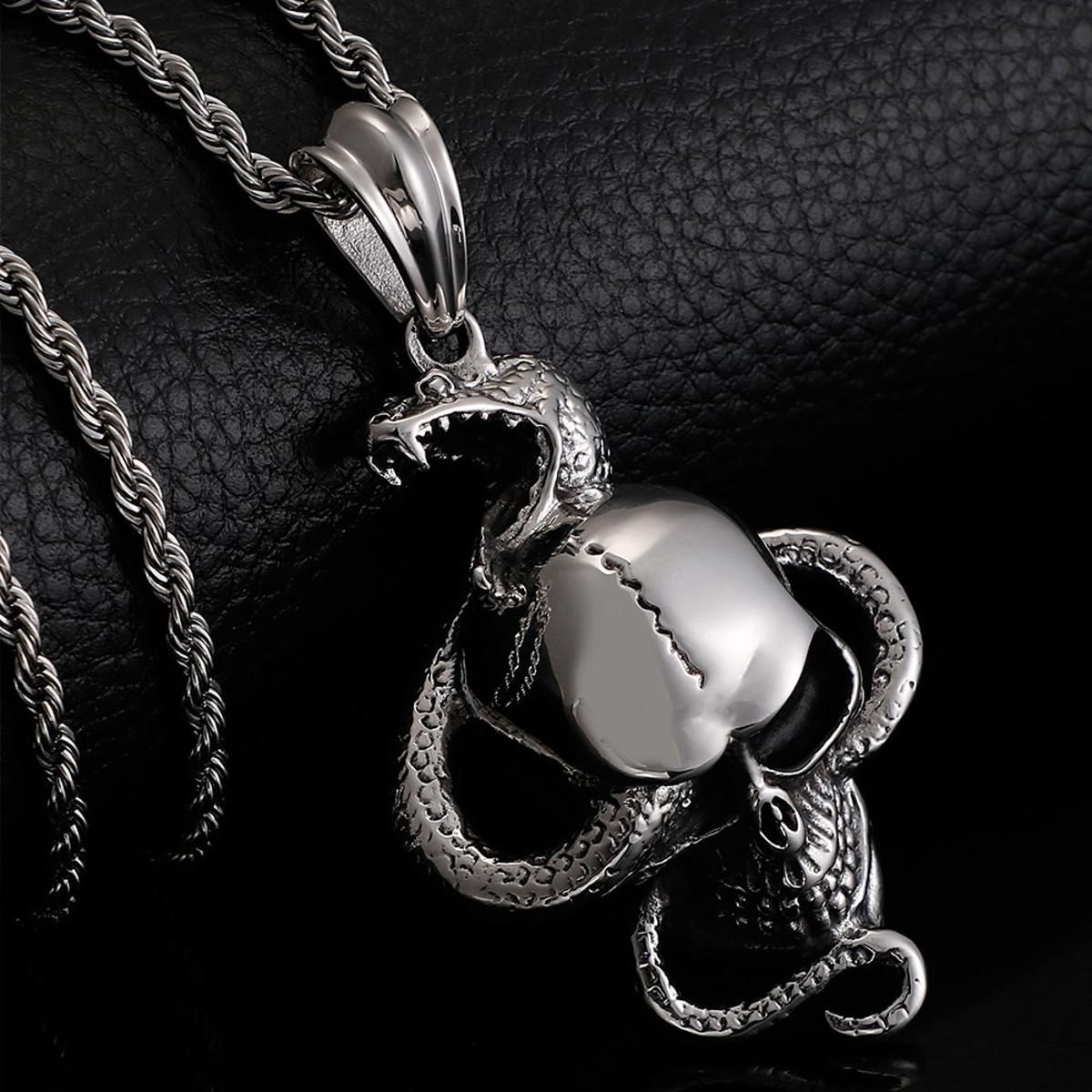 Hiphop Rocker Skull & Snake Stainless Steel Pendant Necklace For Men Best Friends Ghost Necklaces & Pendants Jewelry For Women