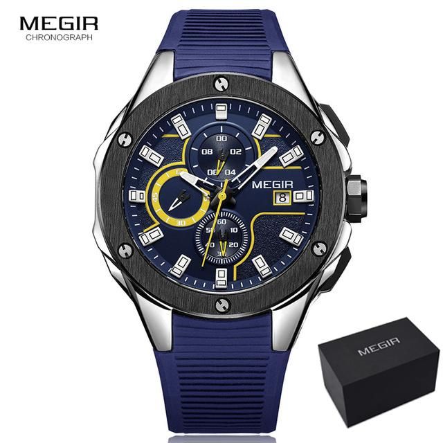 Sport Waterproof MEGIR Chronograph Quartz Men's Watch Clock Relogio Masculino Luxury Brand Siliconon Men's Watch Men's Saat 2053