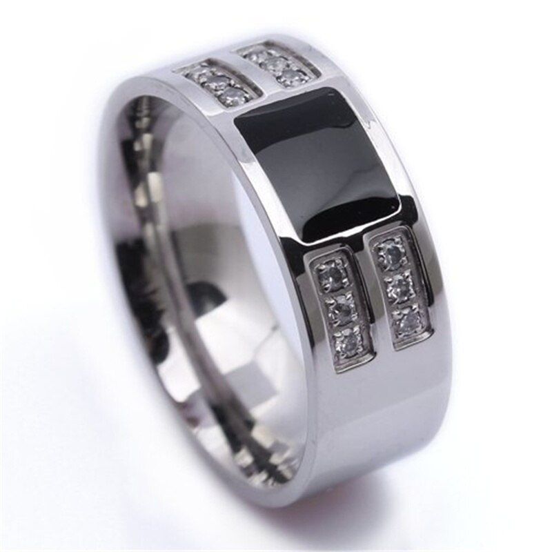 Fashion Men Ring Simple White Rhinestones Zircon Ring For Men Accessories Vintage Jewelry Wedding Party Ring Gift
