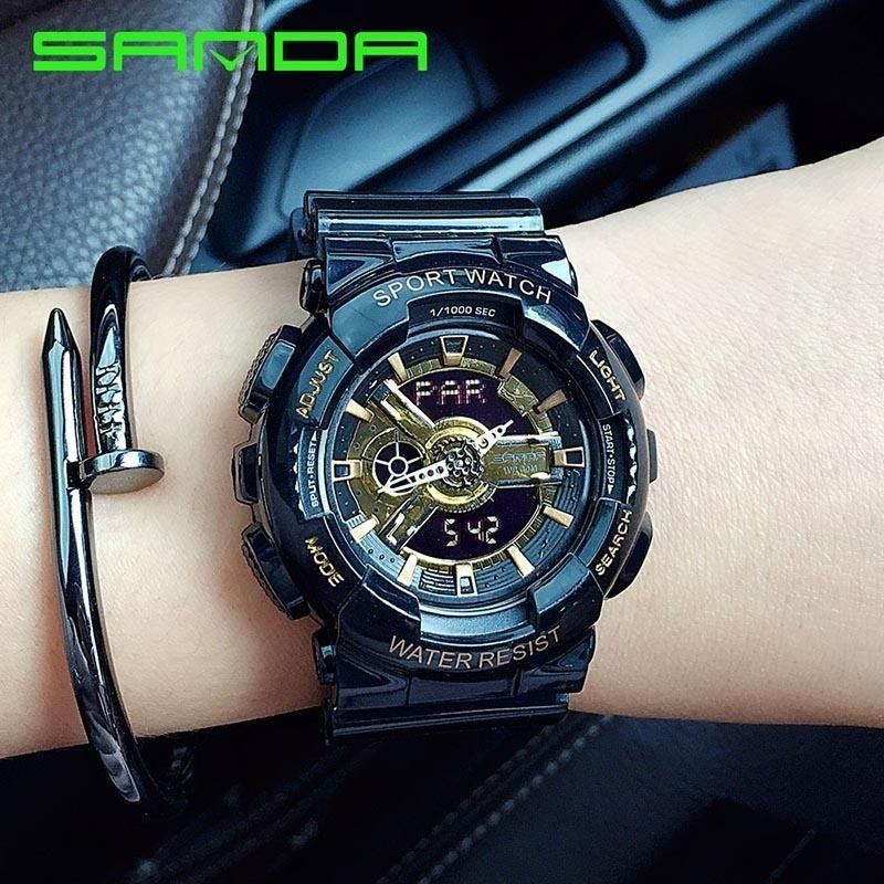 OIMG Fashion Colorful Jelly Multifunction Student Sport Watch Led Digital Dual Display Waterproof Woman Watch - Intl