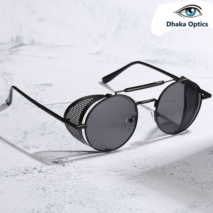 Black Vintage Retro Round Metal Side Mesh Style Sunglasses For Men DO43