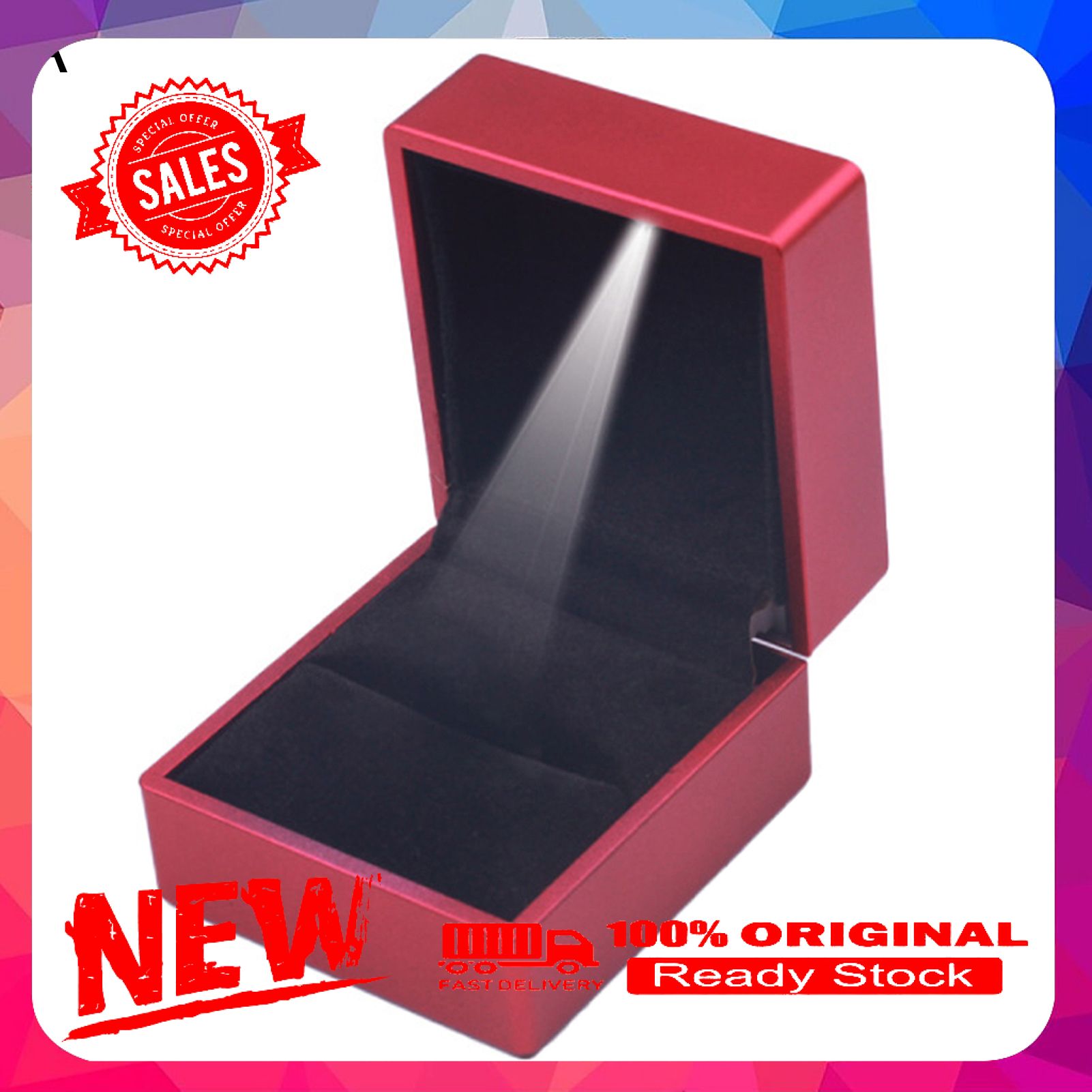 Ring Case Lightweight Wear-resistant Rubber LED Light Red Women Jewelry Holder for Female