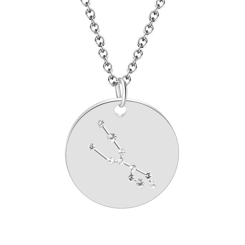 Stainless Steel Gold Color Constellation Pendant Necklace for Women Round CZ Chokers Necklace Signs of the Zodiac Necklace Gift
