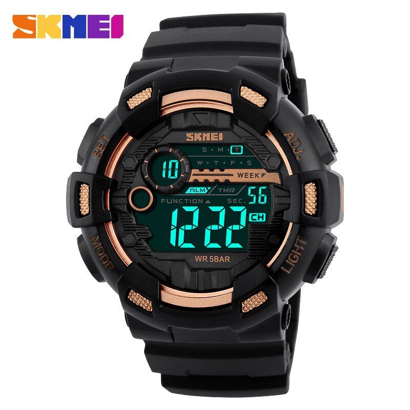 【BestGO】SKMEI Outdoor Sport Watch Men Multifunction 5Bar Waterproof PU Strap LED Display Watches Chrono Digital Watch