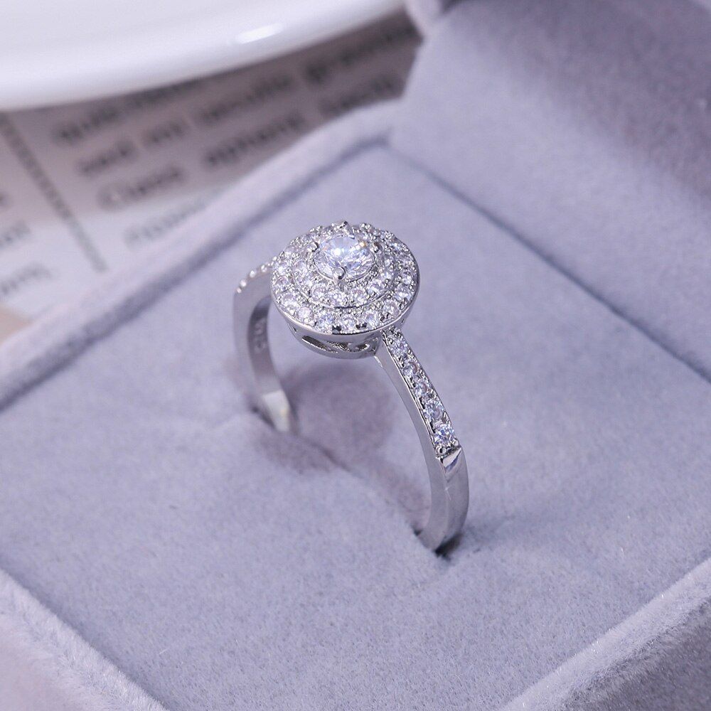 Huitan Round Geometric Wedding Women Ring With Micro Paved Cubic Zirconia Finger Ring For Female With Size 6-10 Dropshipping