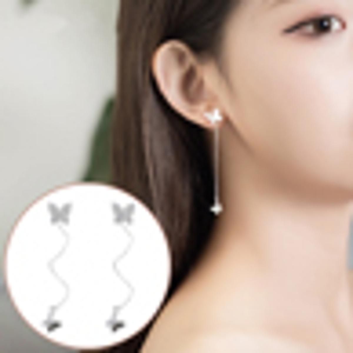 Fashion Elegant Dual Butterfly Stud Pendant Dangle Earrings Women Jewelry Gift