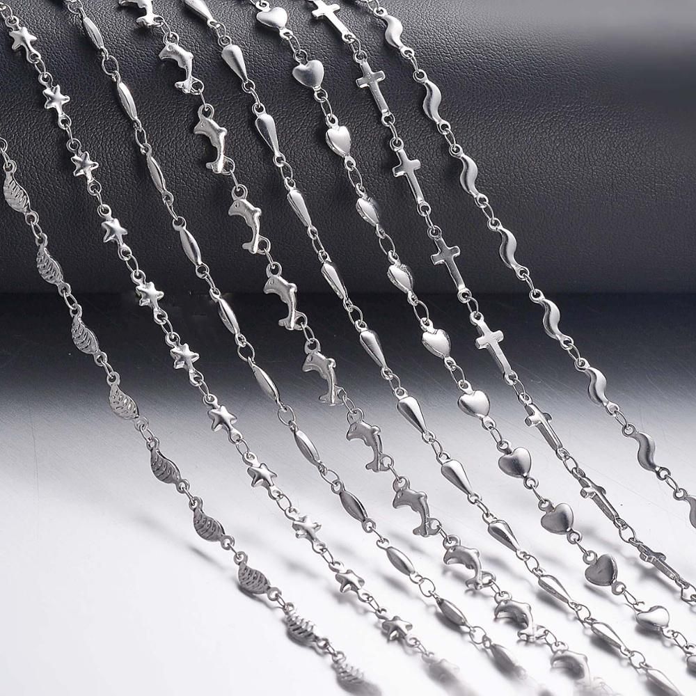 1Pc Length 18cm-100cm Stainless Steel Long Chain Necklaces For Women Silver Color Heart Cross Necklace Ladies Fashion Jewelry