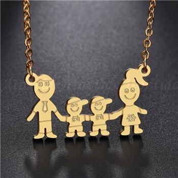 Atoztide Lovely Stainless Steel Cartoon Boy Girl Mom Dad Family Necklace Figure Parents Son Daughter Love Chain Necklace