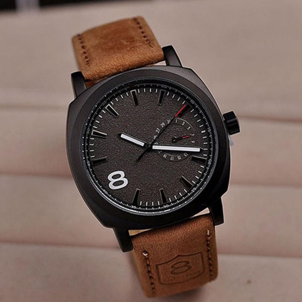 New Men Military Wrist Watch Faux Leather Strap Sport Quartz Analog Watch Gift - intl