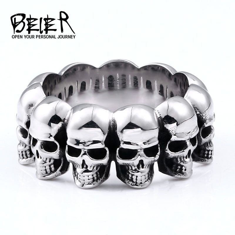 Beier 316L Stainless steel punk party classic skull fashiong jewelry biker Skull wrap men's ring BR8-713