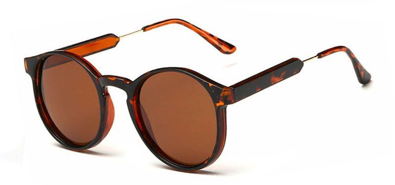 LeopardSO&EI Vintage Women Round Sunglasses Brand Designer Tea Grey Lens Eyewear Men Sun Glasses Female Glasses UV400 Oculos De Sol