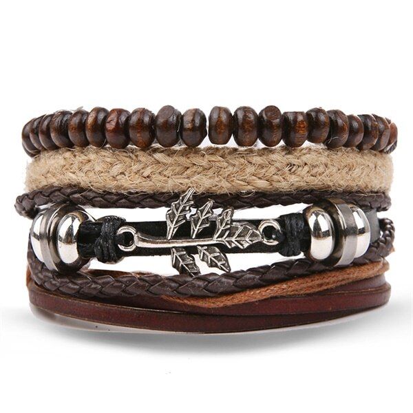 IFMIA Vintage Multilayer Rope Chain Beads Leather Bracelet Men Retro Green Handmade Braided Wrap Bracelets Bangles Pulsera