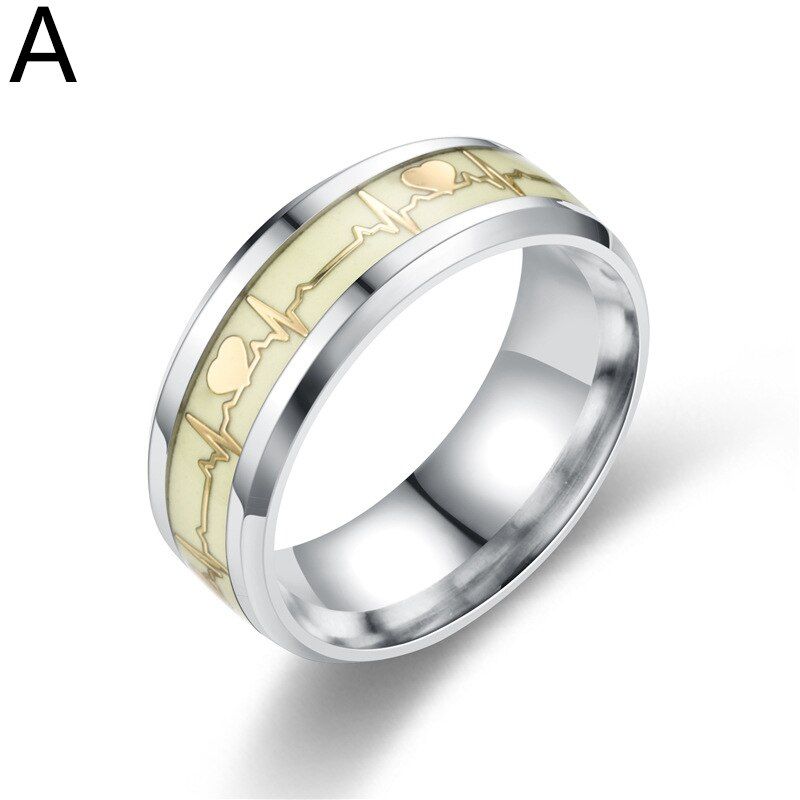 Creative Stainless Steel Luminous Heartbeat Ring For Men Women Glow In The Dark Lord Of Ring Wedding Band Letter Jewelry