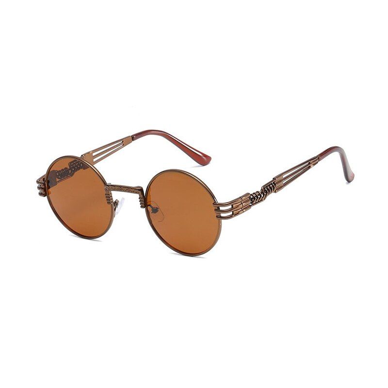 C3-Brown-BrownROYAL GIRL Steampunk Round Sunglasses Women Brand Designer Polarized Black Pink Eyeglasses Men Metal Spring Legs Oculos ss417