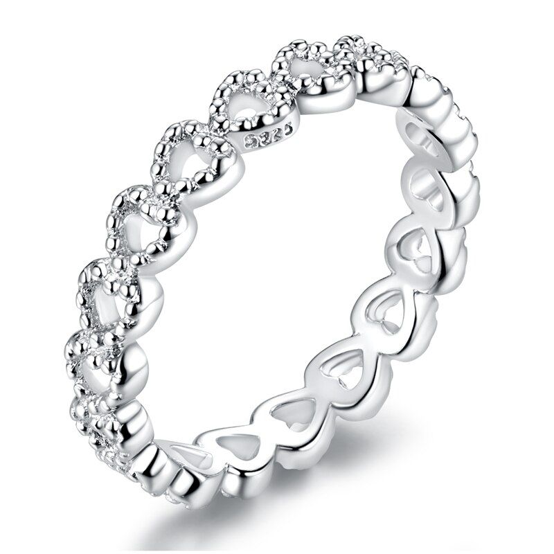 BISAER  Wholesale Silver Color Heart to Heart Daisy Flower Ring Zircon Rings For Women silver plated Jewelry