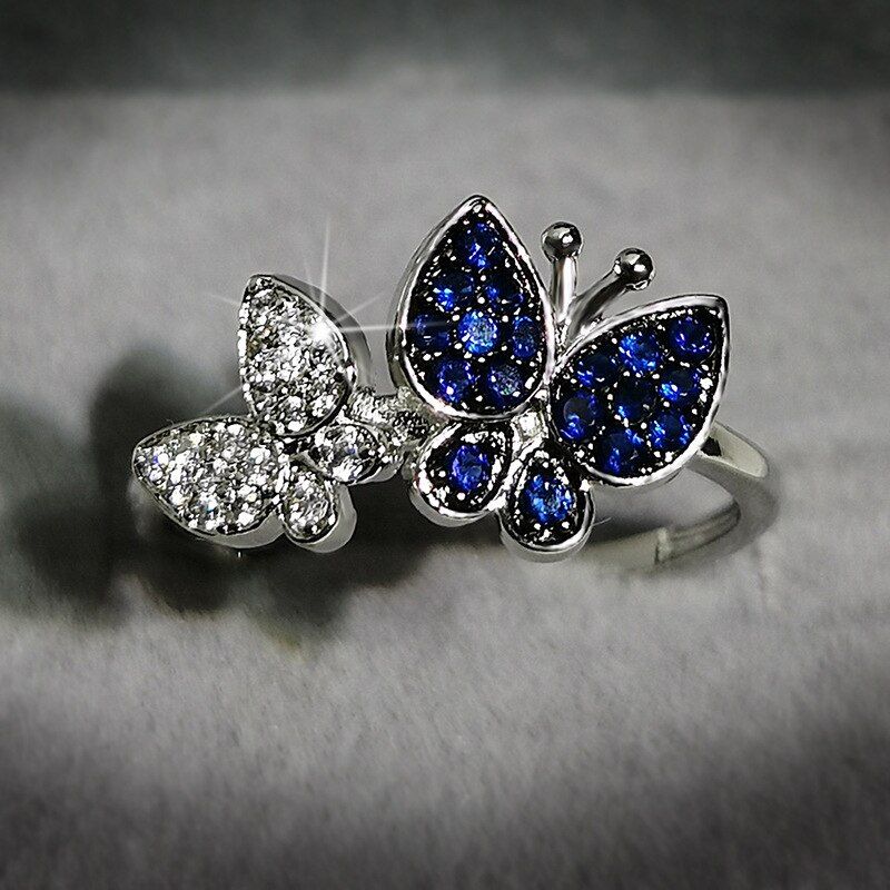 Blue Flower Zircon Ring For Women Engagement Wedding Ring Fashion High Quality Jewelry